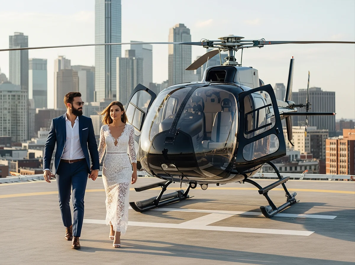 Private helicopter landing on rooftop