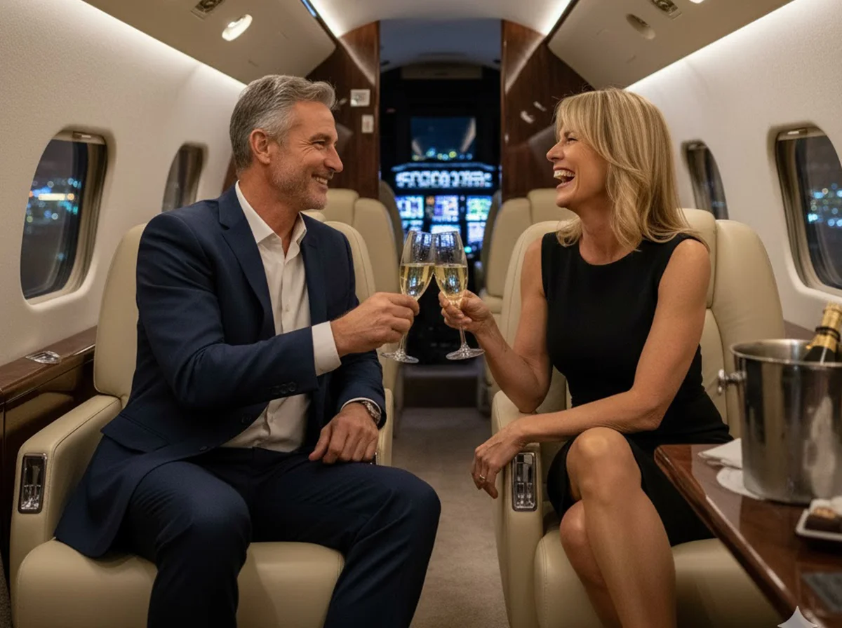 Private jet interior — luxury cabin seating